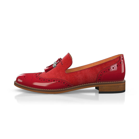 Chic Red Patent Leather Perforated Design Women's Loafers with Tassel