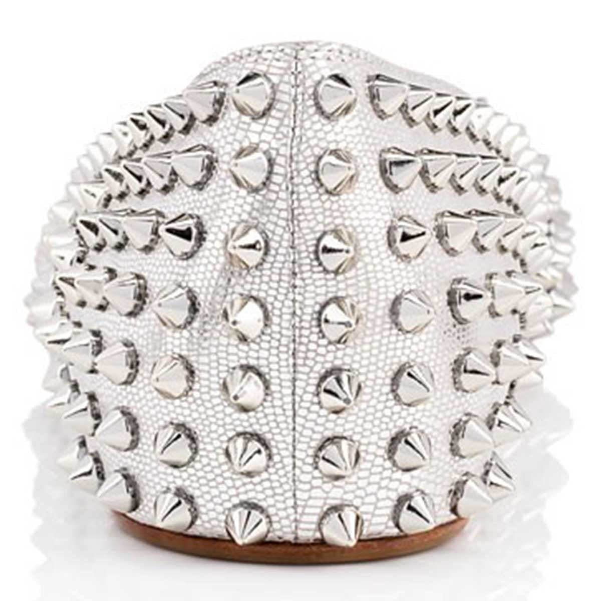 Metallic Silver Lizard Embossed Women's Pointed Toe Flats with Rivets