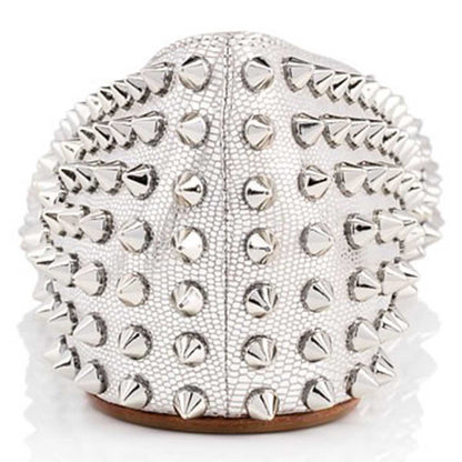 Metallic Silver Lizard Embossed Women's Pointed Toe Flats with Rivets