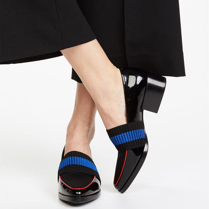 Elastic Band Closed Toe Low Heel Women's Loafers in Black