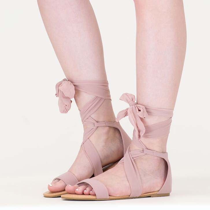 Women's Pink Open Toe Strappy Sandals Comfortable Flats