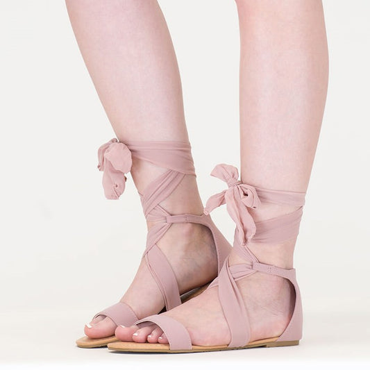 Women's Pink Open Toe Strappy Sandals Comfortable Flats