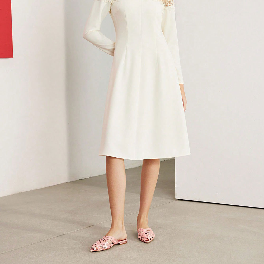 FSJ Chic Pink Woven Pointed Toe Flat Mule Shoes for Women