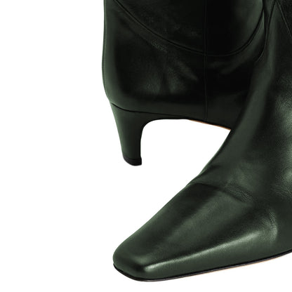 Dark Green Vegan Leather Knee High Boots for Women with Square Toe
