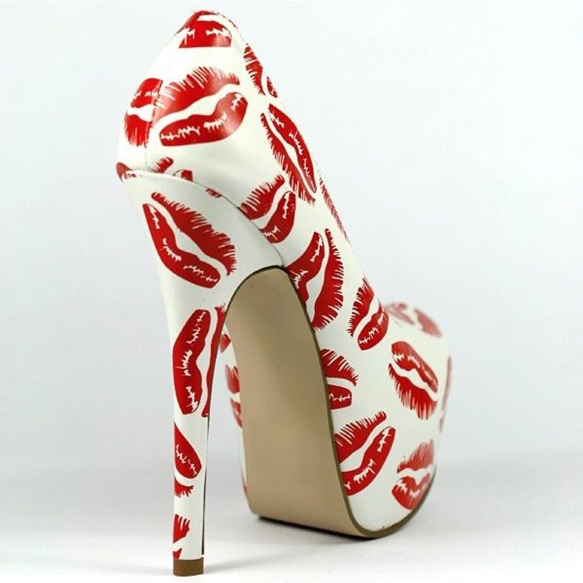 Women's Red Lips Print Stiletto Heels Platform Pumps by FSJ