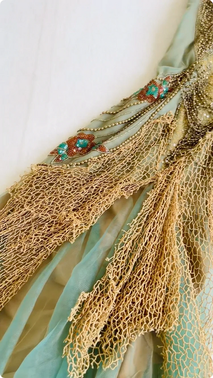 Vintage Green Beaded Chiffon Embroidery Prom Dress A-Line Spaghetti Strap Evening Dress Long Formal Dress TP4688