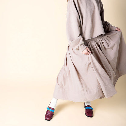 Maroon Square Toe Low Chunky Heel Women's Loafers with Blue Decor