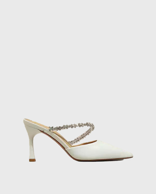Nerina Rhinestone Mules In White