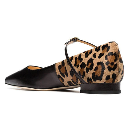 Black Leopard Print Flats Mary Jane Shoes