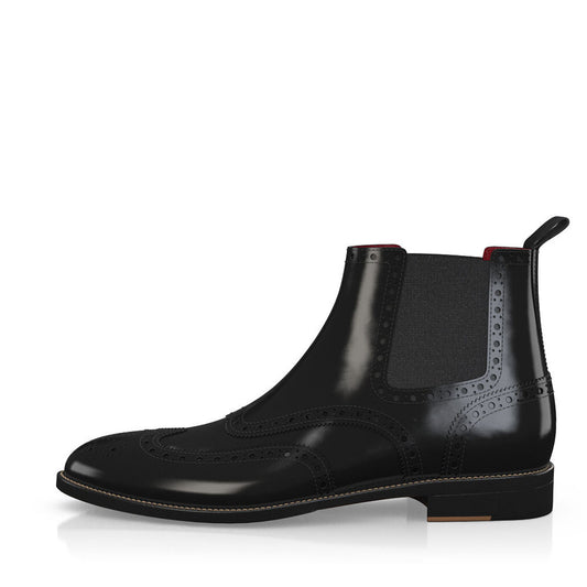 Black Round Toe Chunky Heel Flat Cut-Out Design Ankle Boots