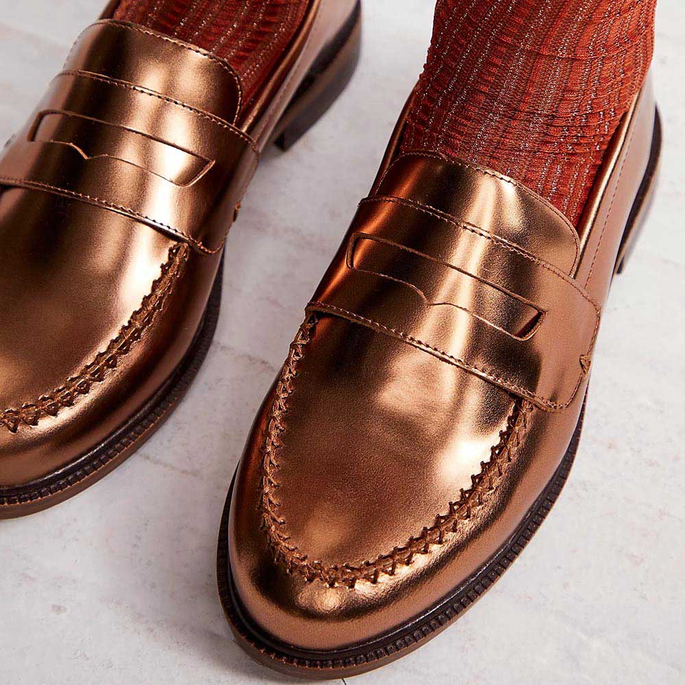 Gold Metallic Vegan Leather Closed Toe Formal Flat Loafers