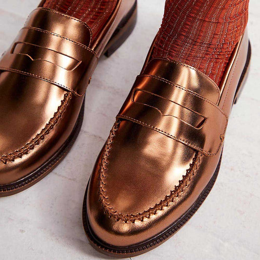 Gold Metallic Vegan Leather Closed Toe Formal Flat Loafers