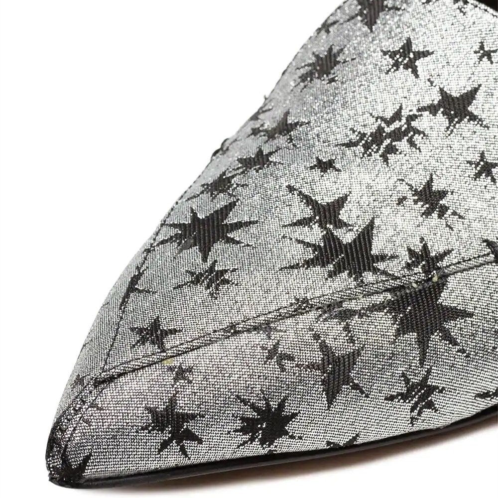 Silver and Black Star Printed Pointy Toe Flats