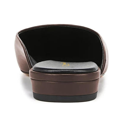 Women's Brown Vegan Leather Pointed Toe Casual Flat Mules