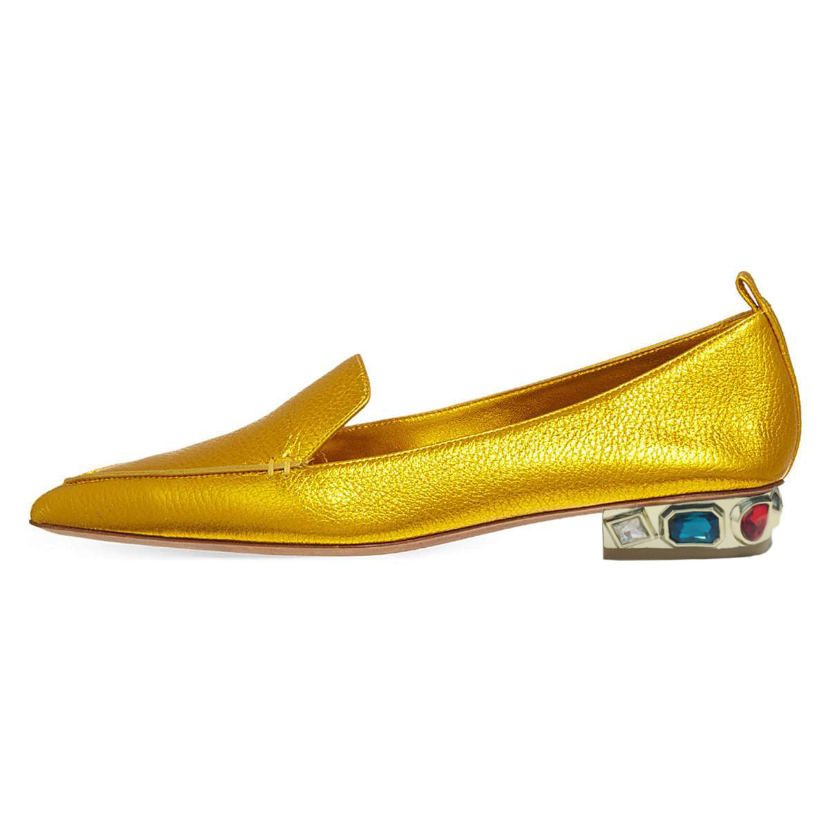 Gold Pointed Toe Crystal Decor Flats Women's Loafers