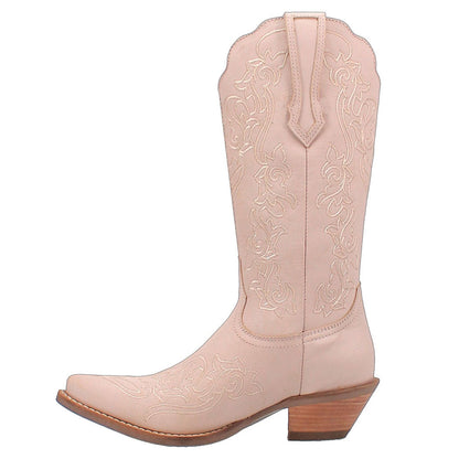 Pink Snip Toe Embroidered Mid-Calf Heeled Cowboy Boots for Women