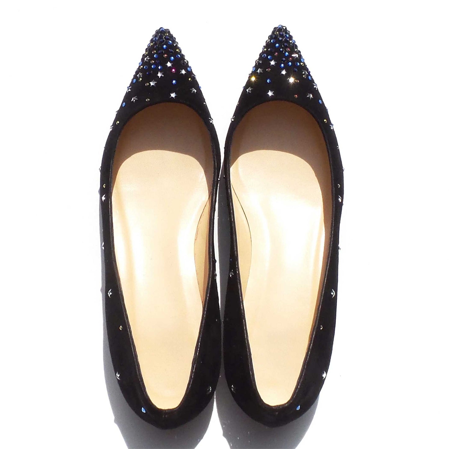 Women's Rhinestone and Stars Embellished Pointed Toe Flats in Black