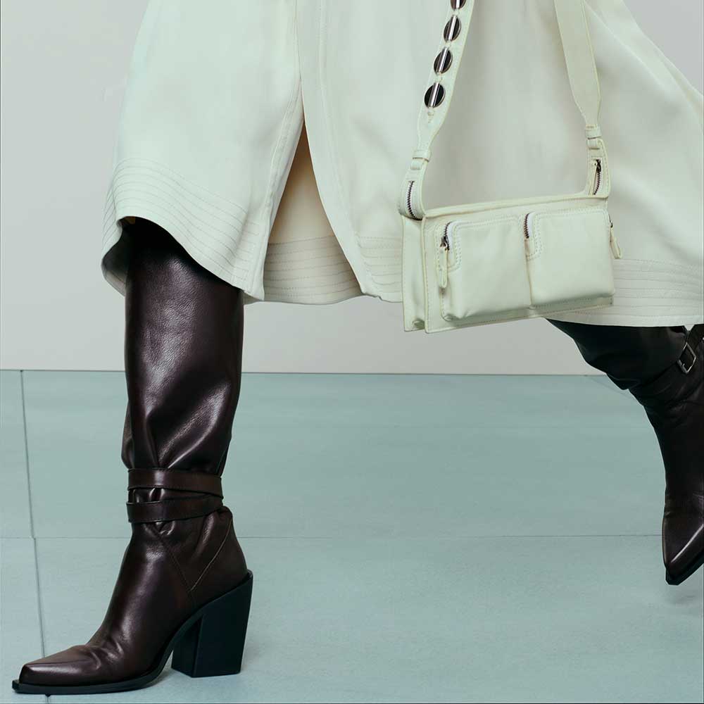 Dark Brown Vegan Leather Pointed Toe 3__ Chunky Heel Knee High Boots