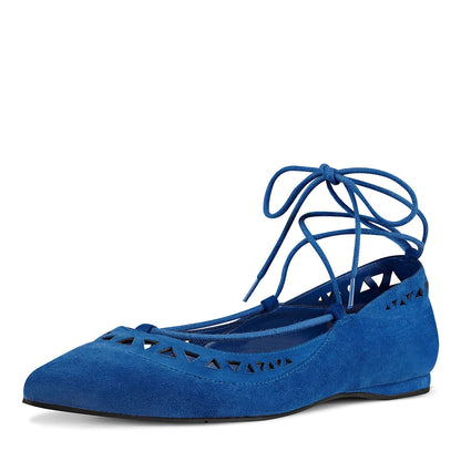 Blue Pointy Toe Hollow out Comfortable Flats Strappy Ballet Shoes