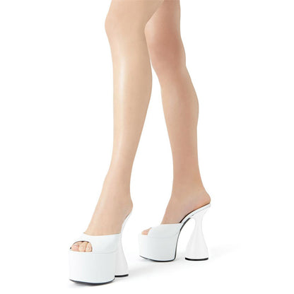 White Peep Toe Platform High Heel Mule Shoes for Women