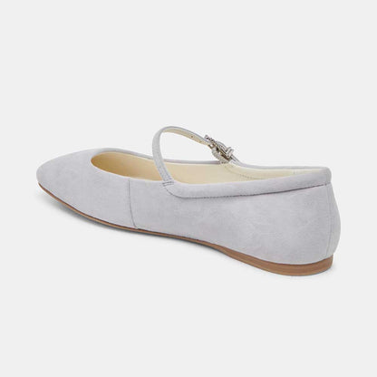 FSJ Gray Vegan Suede Square Toe Casual Flats with Buckle Strap