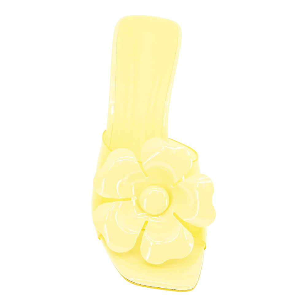 Yellow Floral Embellished Mule Open Toe Clear High Heels Sandals