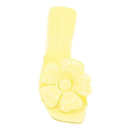 Yellow Floral Embellished Mule Open Toe Clear High Heels Sandals
