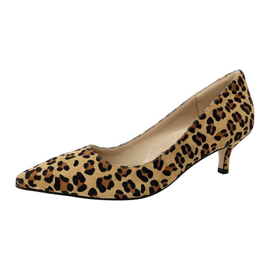 Women's Leopard Print Pointed Toe Kitten Heel Pumps Office Shoes