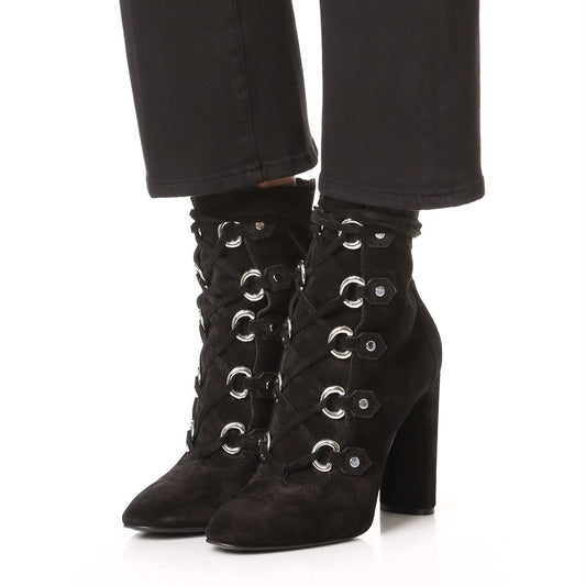 Black Lace Up Booties Chunky Heel Women's Closed Toe Ankle Boots
