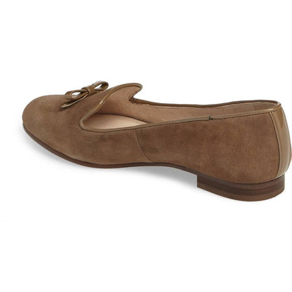 Brown Vegan Suede Bow Flats Loafers for Women