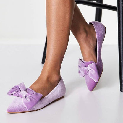 Classic Purple Velvet Pointed Toe Bow Flat Women's Loafers