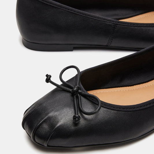 Classic Square Toe Bow Embellishment Ballet Flats in Black