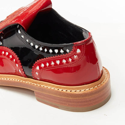 Black & Red Patent Leather Flats Cut-Out Fringe Women's Oxfords