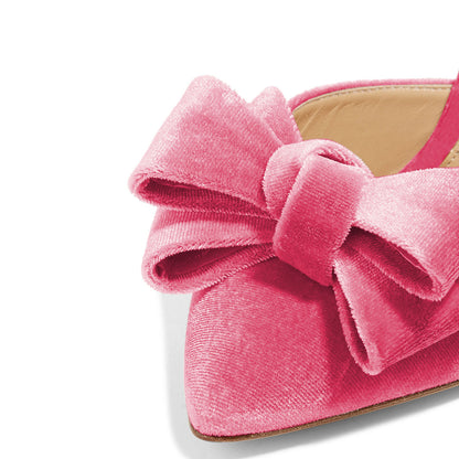 Women's Pink Velvet Bow Stiletto Heel Mules Shoes