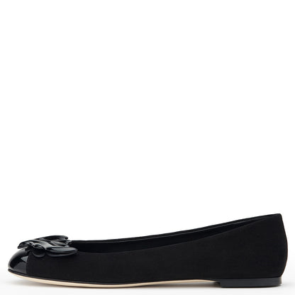 Women's Black Round Toe Low Cut Wings Decorated Flats