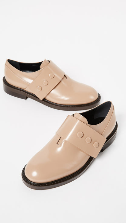 Beige Round Toe Agraffe Flats Women's Loafers