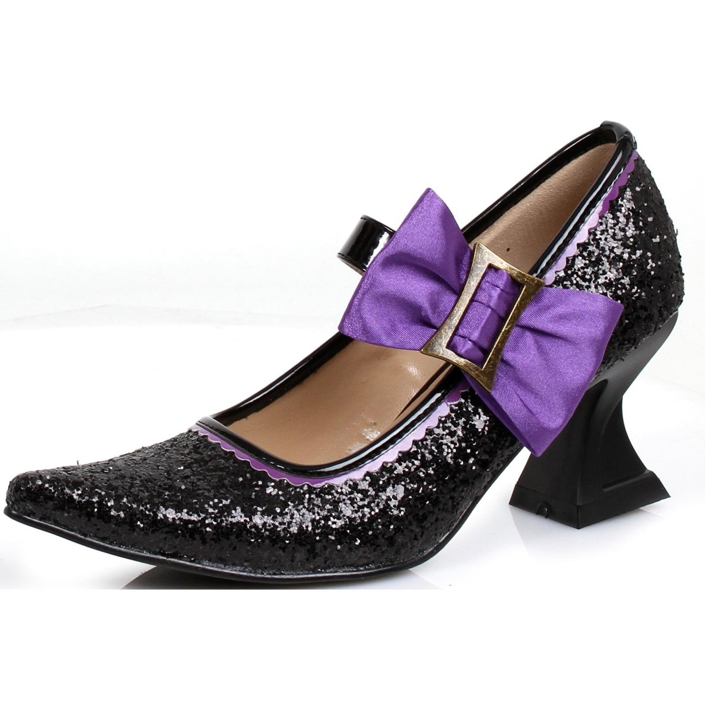 Black and Purple Glitter Shoes Spool Heel Witch Pumps for Halloween