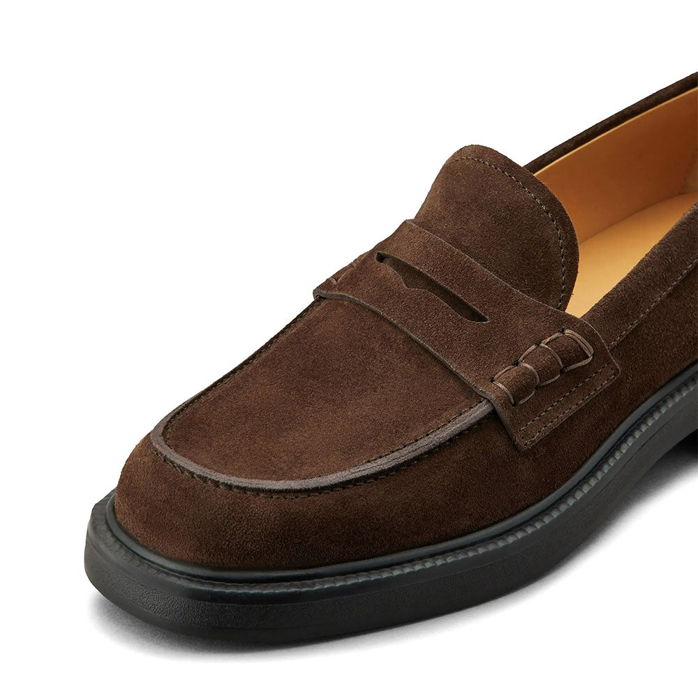 Brown Vegan Suede Round Toe Stud Embellished Flat Penny Loafers