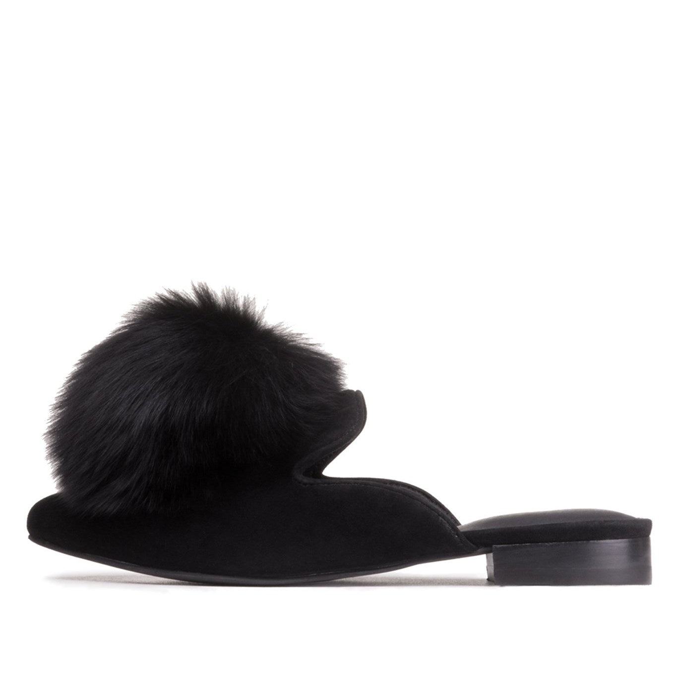 Women's Black Vegan Suede Faux Fur Mule Loafers for Women