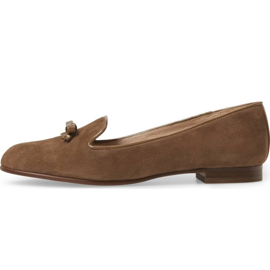 Brown Vegan Suede Bow Flats Loafers for Women