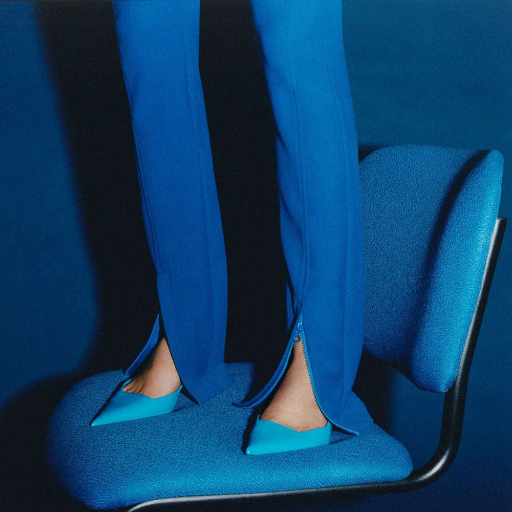 Women's Vegan Leather Pointed Toe Kitten Heel Blue Slingback Pumps