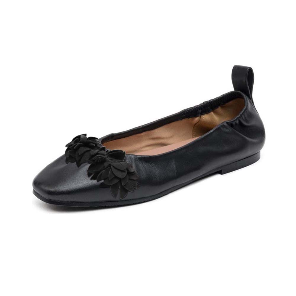 Full Black  Ballet Flats With Leaf Tassel Decor Flats