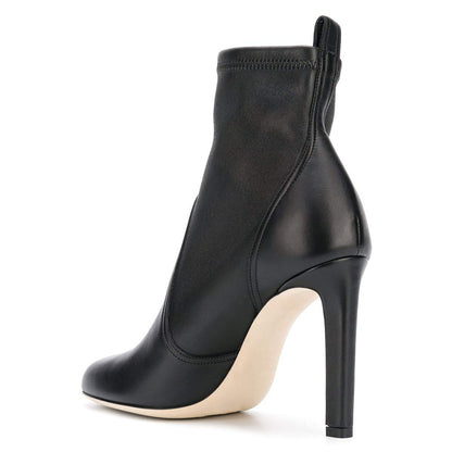 Black Lace Up Chunky Heel Almond Toe Ankle Boots