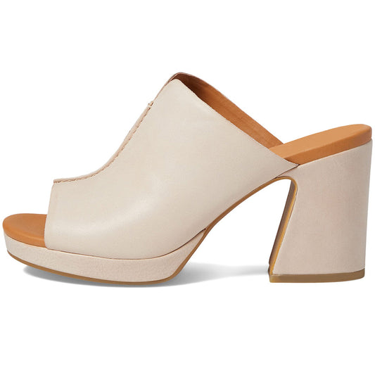 Beige Open Toe 4'' Chunky Heel Platform Elegant Mules