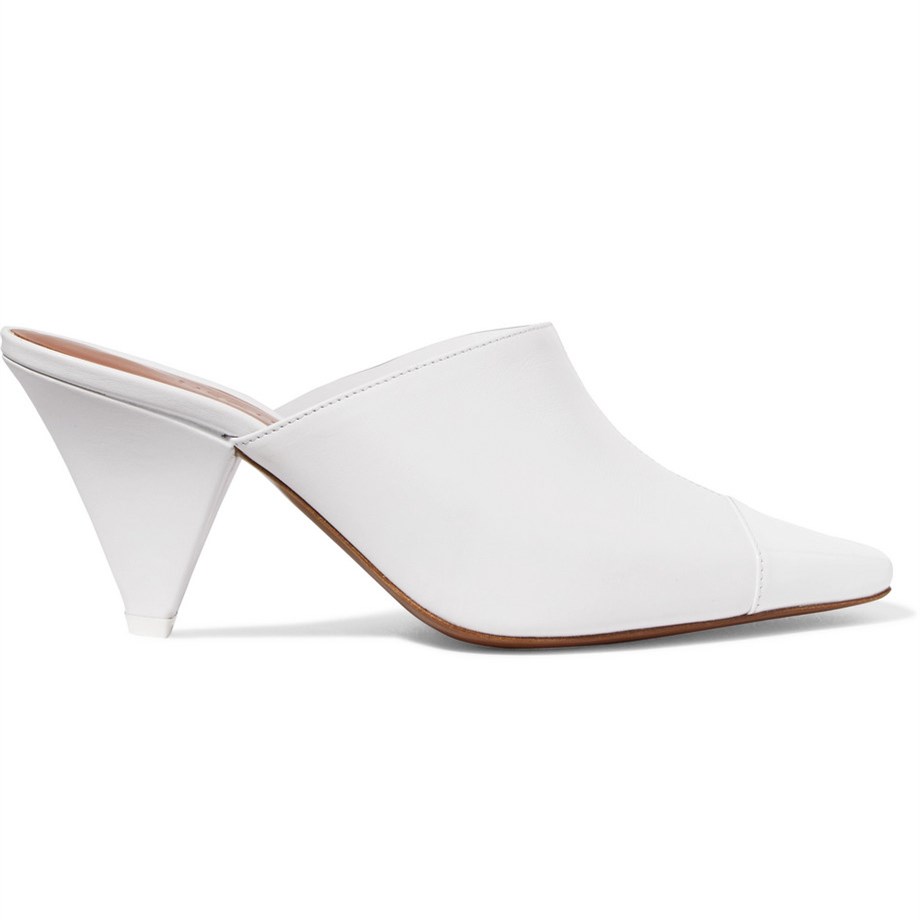 White Square Toe Cone Heel Clear PVC Patchwork Mules for Women