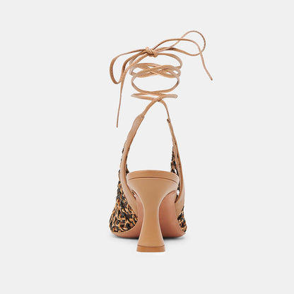 Chic Black & Nude Woven Pointed Toe Lace-Up Flared Heel Sandals