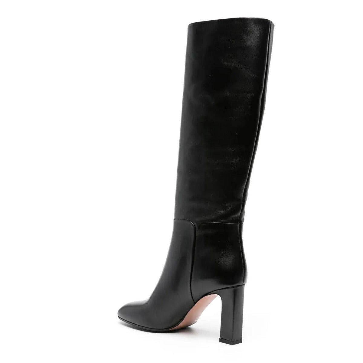 Black Round Toe Chunky Heel Pull-On Knee High Boots for Women