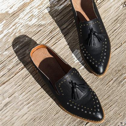 Black Studs Tassel Flats Mule Loafers for Women
