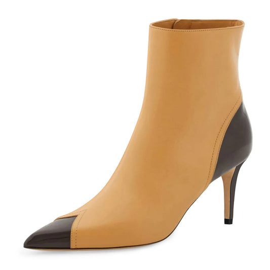 Yellow & Black Zip Pointed Toe Stiletto Heel Short Boots for Women