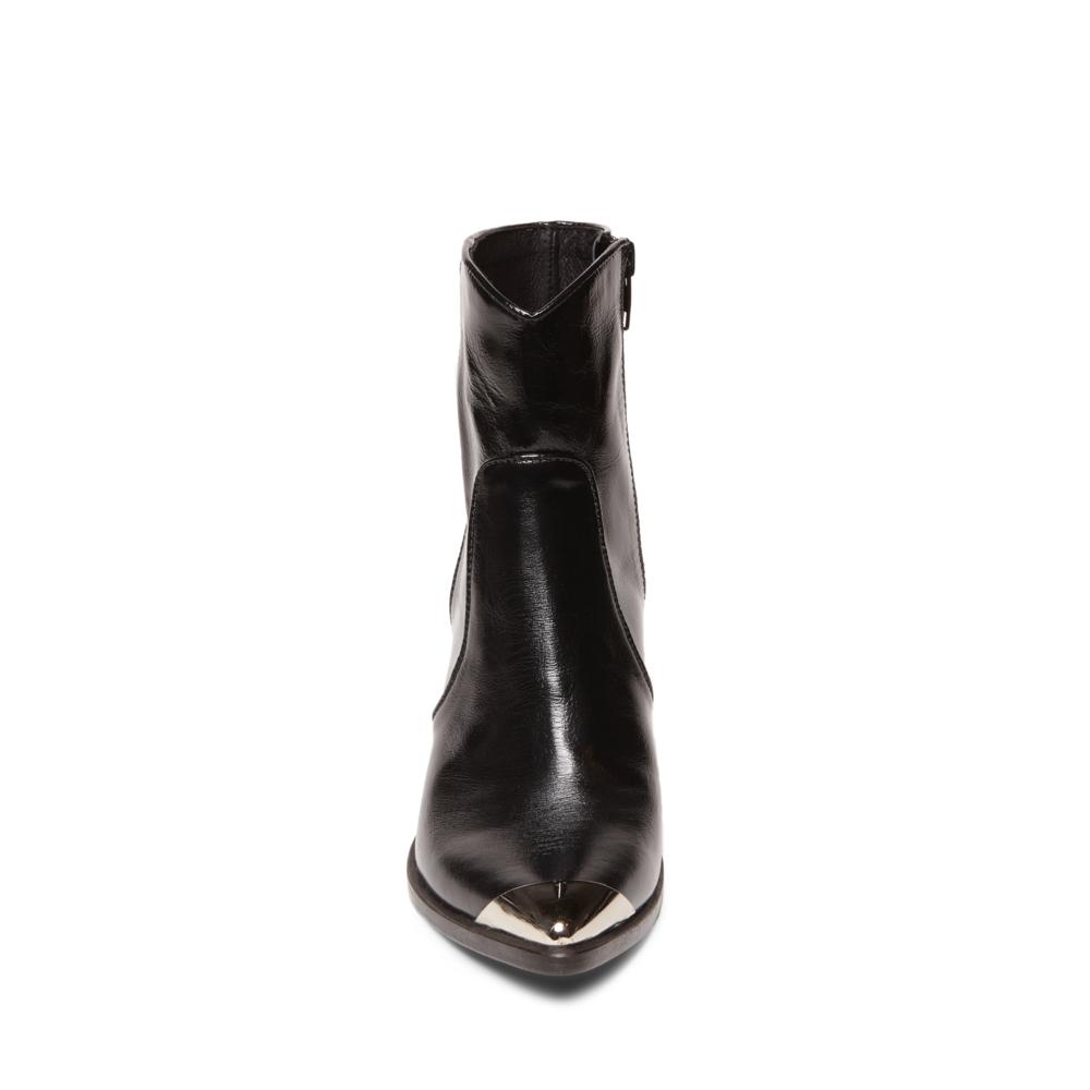 Black Pointed Toe Chunky Heel Side Zipper Western Ankle Boots